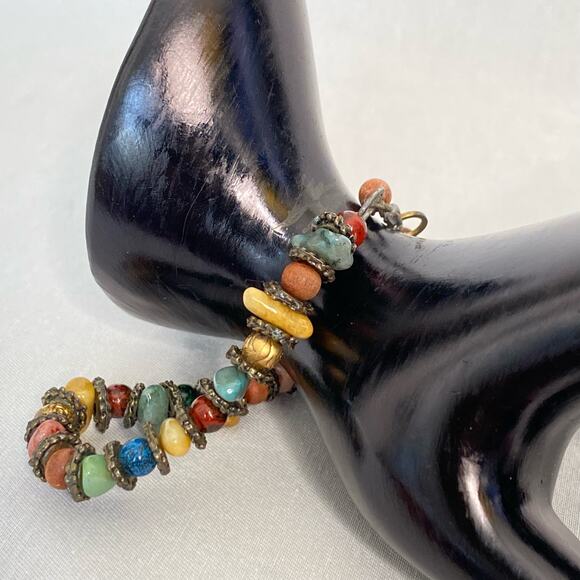 Artisan Bracelet Multicolor Irregular Shaped Stones With Bronze Rondelles - Picture 3 of 10